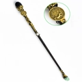 Capricorn zodiac magic wand with natural crystals, black shaft and gold relief details - Capricorn