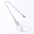 Clear quartz crystal pendulum with silver wire wrap and metal chain for dowsing - White Crystal