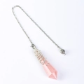 Pink quartz crystal pendulum pendant with handcrafted silver wire wrapping and faceted edges - Rose Quartz