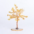 Arbre en cristal jaune avec tronc en fil de cuivre sur socle en agate naturelle - Citrine (Base en Agate)
