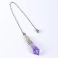 Handcrafted wire wrapped purple amethyst crystal pendulum with silver metal chain necklace - Amethyst