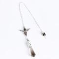 Natural smoky quartz crystal pendulum pendant with angel wings on a long silver chain - Brown