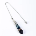 Handcrafted wire-wrapped natural fluorite crystal pendulum with colorful stripes and chain - Fluorite