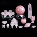 Set regalo in quarzo rosa naturale con sfera di cristallo, prisma, piramide e decori - Set Quarzo Rosa