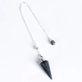 Natural labradorite crystal pendulum with silver chain and unique blue flash shimmer - Labradorite