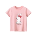 Pink cotton T-shirt for girls featuring a cute white cartoon rabbit print and slogan - Pink / 90cm
