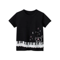 Kinder T-Shirt in Schwarz mit Katzen- und Klaviertasten-Aufdruck für den Sommer - 90cm / Schwarz