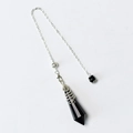 Obsidian crystal pendulum necklace with silver wire wrap and faceted hexagonal design - Obsidian
