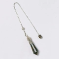 Wire wrapped hexagonal moss agate crystal pendulum pendant with a silver metal chain - Moss Agate