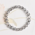 Pulsera de una sola hebra de cuarzo rutilado negro natural de 8mm para diseño de joyas - Cuarzo Rutilado Plata Natural Una Vuelta