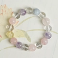 Bracciale fatto a mano in cristallo naturale 12mm con quarzo rosa e pietre viola - 12mm Giro Singolo