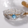 Bracciale multistrato in pietra di luna grigia con perla acquamarina e dettagli in argento - Bracciale avvolgente in pietra di luna grigia e acquamarina