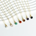 Set of 7 hexagonal crystal pendants on gold chains featuring various natural gemstones - Amethyst Gold Plated Prism