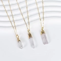 Three-piece gold chain necklace set with natural amethyst hexagonal crystal pendants - Clear Quartz Electroplated Column