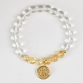 Bracciale di cristallo naturale bianco e giallo con ciondolo dorato del segno Leone - Leone