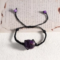 Adjustable hand-woven black cord bracelet with raw purple amethyst in a mesh net pouch - Amethyst