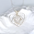 Handmade silver wire-wrapped heart pendant necklace with faceted natural clear crystal - Herkimer Diamond (Clear Crystal)