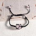 Bracciale in corda nera intrecciata a mano con cristallo rosa naturale in rete - Quarzo rosa