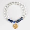Bracciale in cristallo bianco con perle di lapislazzuli blu e ciondolo Vergine dorato - Vergine
