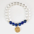 Libra beaded bracelet with natural white crystal, lapis lazuli and golden charm - Libra