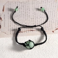 Bracciale nero intrecciato a mano con perla di pietra verde chiaro e design regolabile - Avventurina Verde