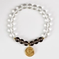 Natural white crystal Sagittarius beaded bracelet with engraved gold zodiac charm pendant - Sagittarius