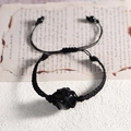 Bracciale regolabile in corda intrecciata nera con ossidiana grezza e rete a maglia - Ossidiana