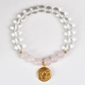Zodiac bead bracelet with white crystal, pink quartz, and gold Cancer charm - Cancer