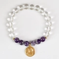 Aquarius crystal bracelet with clear quartz, amethyst beads, and gold zodiac pendant - Aquarius