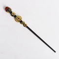 Palillo para el pelo steampunk con engranajes dorados y perla roja en base negra - Equipo - M1 Jasper Rojo