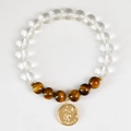 Taurus natural clear crystal beaded bracelet with tiger eye stone and gold coin charm - Taurus