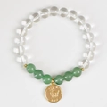 Aries zodiac beaded bracelet with clear white crystals, green beads, and gold metal charm - Aries