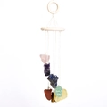 Seven chakra natural raw stone wind chime hanging ornament with circular wooden rings - Rainbow Crystal