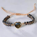 Handmade woven heart labradorite bracelet with adjustable gold cord and grey beads - Labradorite