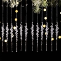 Set de 12 colgantes de carámbanos acrílicos transparentes para decoración navideña - Transparente