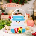 White snowman felt Christmas gift bag with blue scarf and cute bear decoration - Snowman