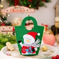 Green Christmas felt gift bag featuring a 3D snowman appliqué with holiday decorations - Snowman / Green