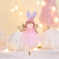 Colgante ángel rosa con orejas de conejo, alas doradas y falda de lentejuelas Navidad - Rosa