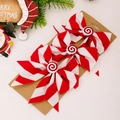 Three-piece red and white striped Christmas bow set with candy center on kraft card - Candy Red White Bow Thick Striped