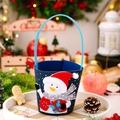Blauer Weihnachts-Geschenkbeutel aus Denim mit Sternenmuster und Schneemann-Applikation - Schneemann