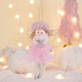 Pink plush angel Christmas ornament with star mesh skirt and wings for holiday decor - Puffy Skirt Angel Girl Pendant / Pink