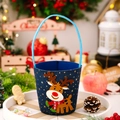 Blaue Weihnachts-Geschenktüte aus Filz mit Rentier-Motiv und goldenen Sternen - Elch-Stil