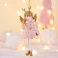 Pink plush angel doll Christmas tree ornament with gold sequin stars and reindeer antlers - Pink