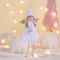 Pendaglio angelo di Natale rosa con gonna in pile bianco e ali dorate glitterate - Bianco
