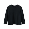 Classic long-sleeved solid black crewneck cotton T-shirt for children's basic casual wear - 130 / Black