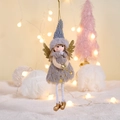 Plush Christmas angel doll in grey dress with gold heart and sparkly wings tree decor - Gray