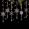 6er-Set Kristall-Schneeflocken mit Tropfenanhängern für den Weihnachtsbaum - Transparent
