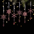 Set mit 6 rosa Kristall-Schneeflocken-Anhängern für die Weihnachtsbaumdekoration - Rosa