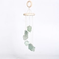 Green fluorite crystal gemstone hanging ornament with handmade woven rope and wooden ring - Green Fluorite