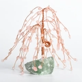 Pink crystal willow tree with copper wire on green natural fluorite base ornament - Rose Quartz with Fluorite Base